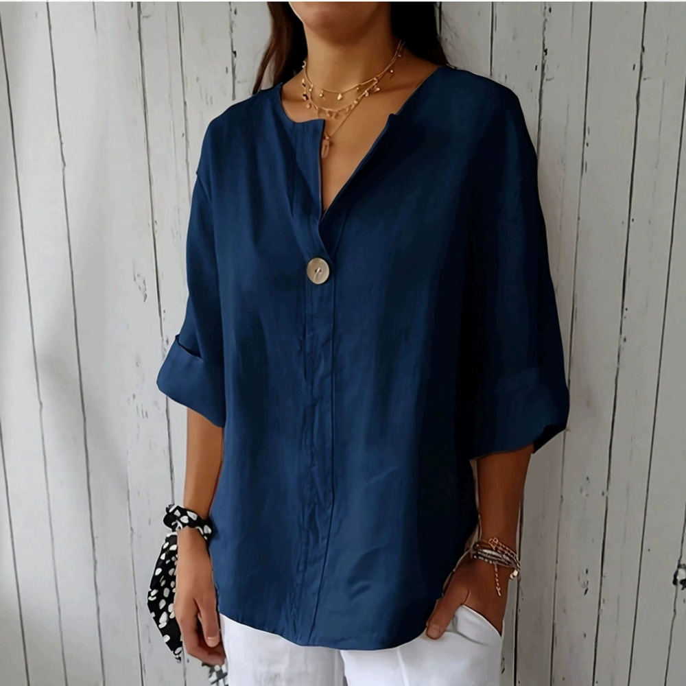 Zara Navy Blue Casual Collar Three Quarter Sleeve Office Blouse